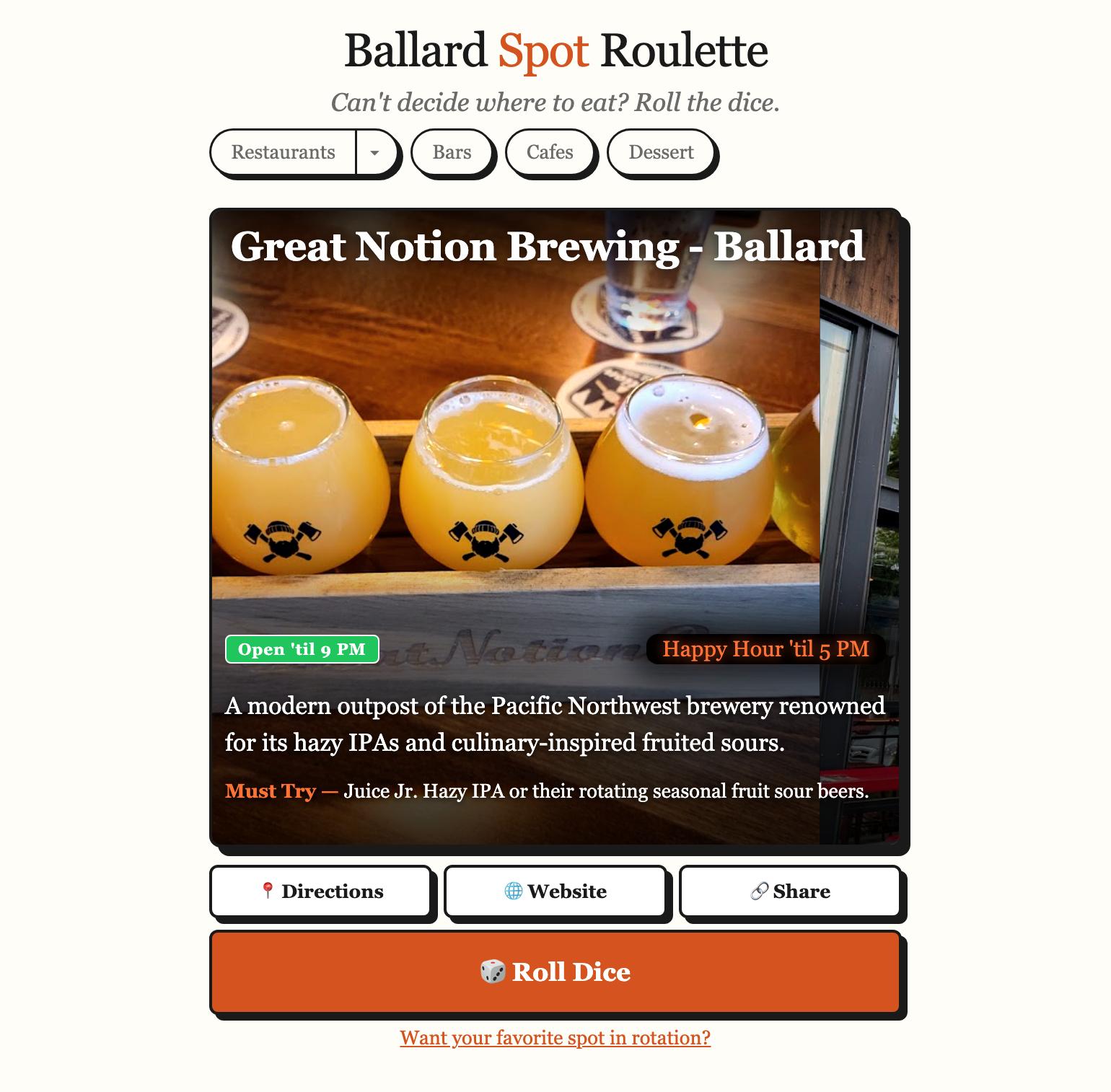 Happy hour status showing on a restaurant card